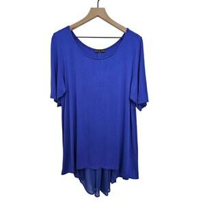Kim & Cami Women's Plus 2X Short Sleeve Flowy Top purple blue tunic